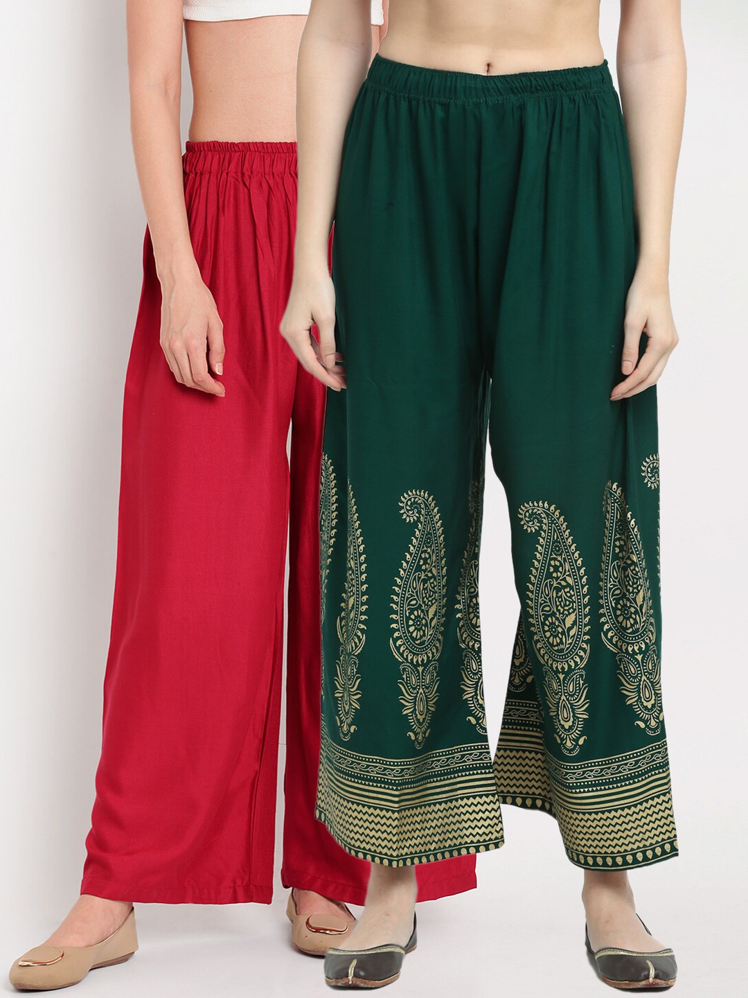 

TAG 7 Pack Of 2 Women Maroon & Green Palazzos