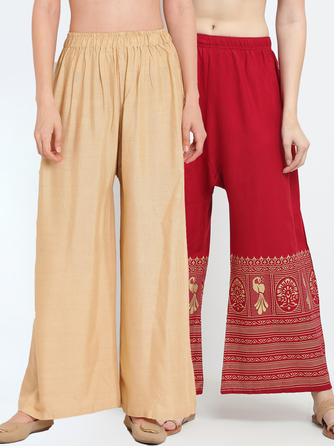

TAG 7 Pack Of 2 Women Beige & Maroon Palazzos