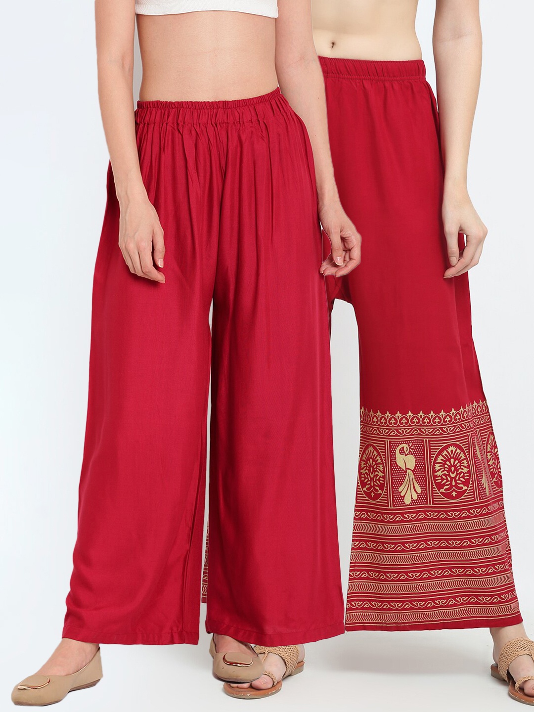 

TAG 7 Pack Of 2 Women Maroon & Gold-Toned Palazzos