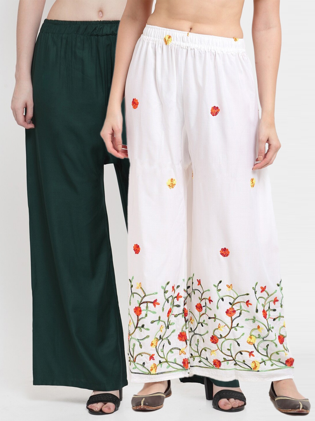 

TAG 7 Pack Of 2 Women Green Solid Palazzos