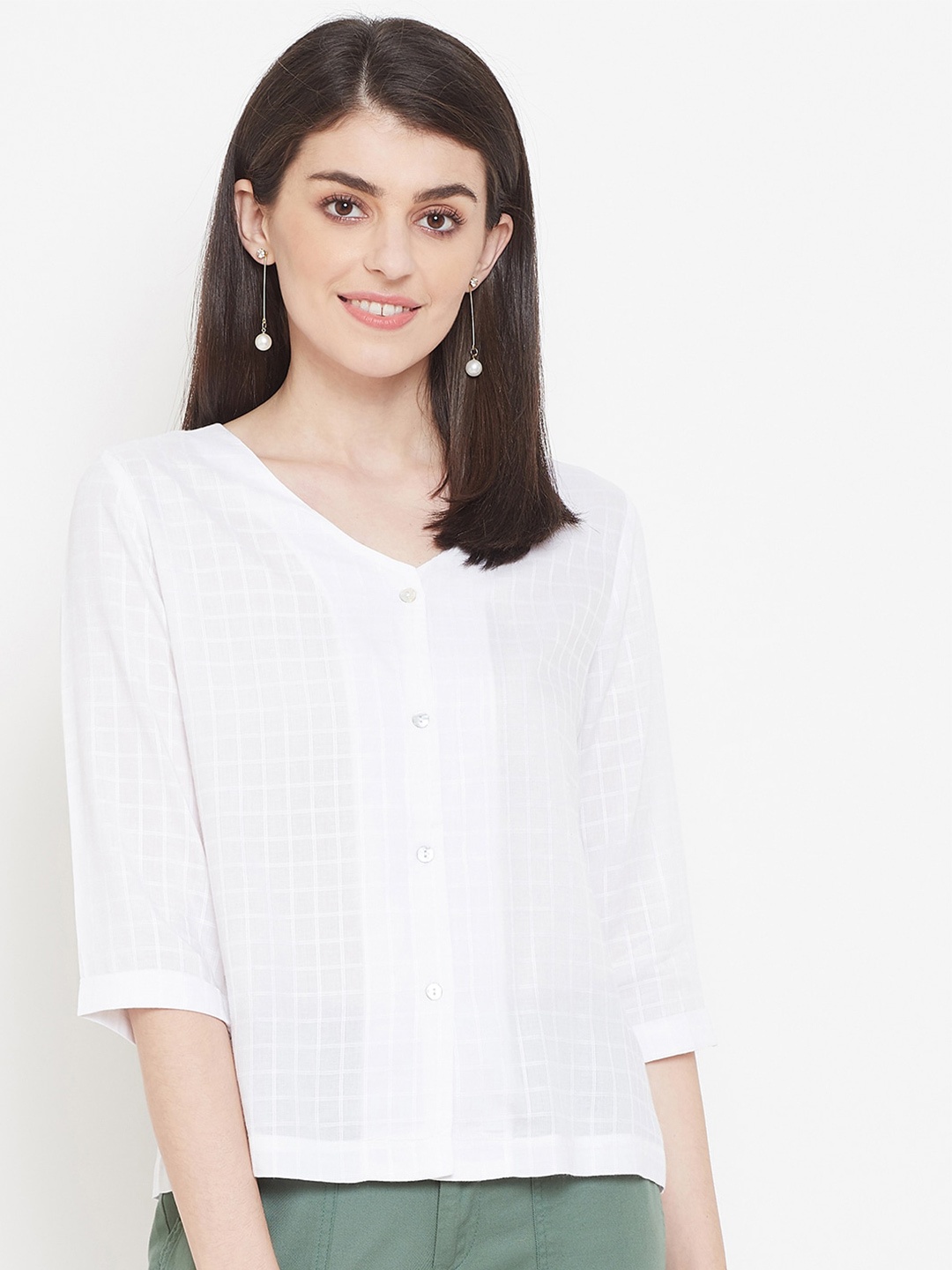 

Madame White Checked Shirt Style Top