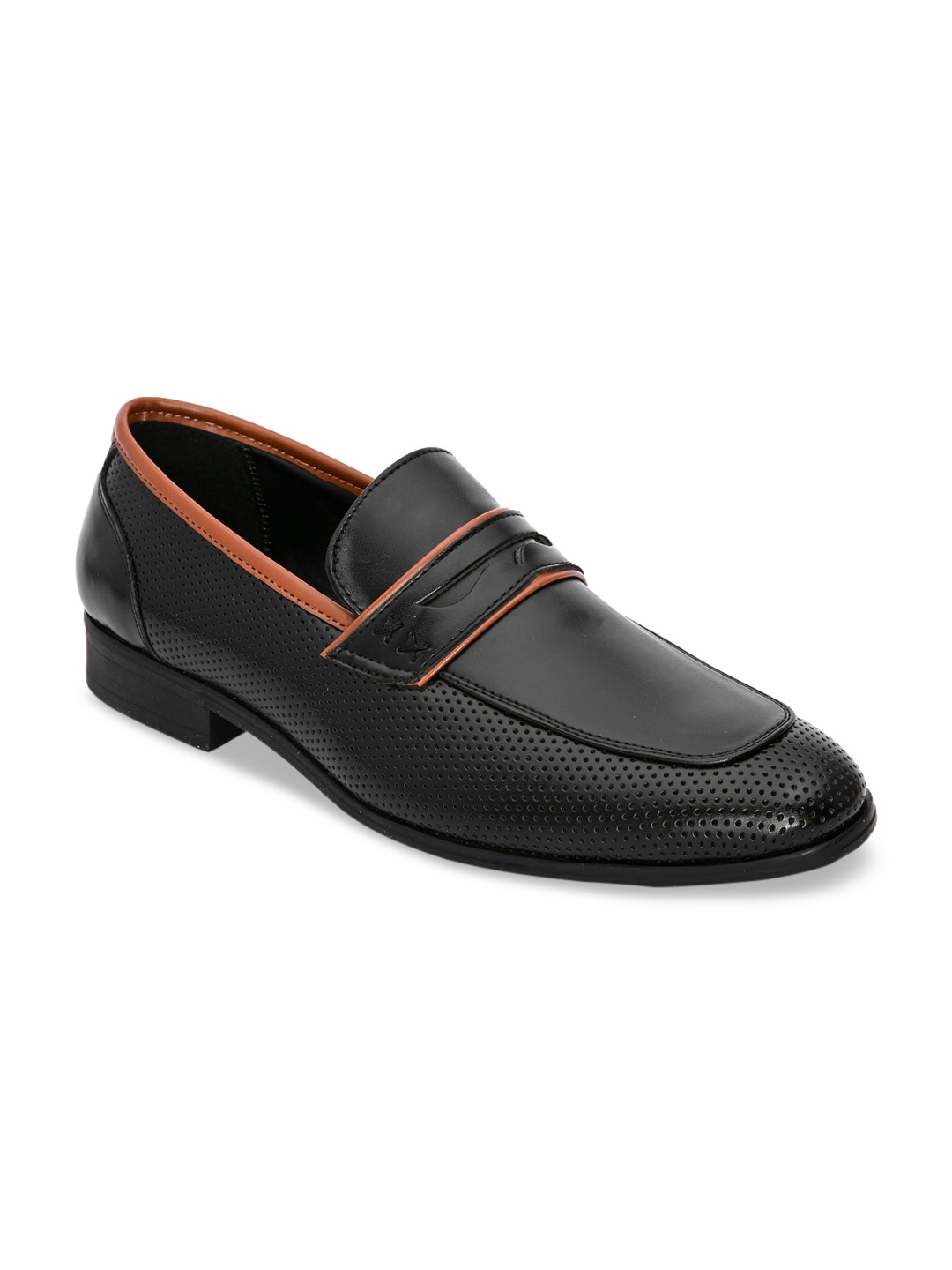 

San Frissco Men Black Textured Formal Slip-Ons