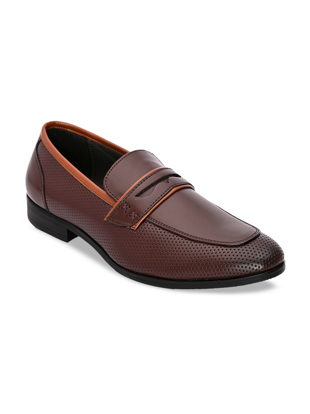 

San Frissco Men Brown & Tan Textured Formal Slip-On Shoes