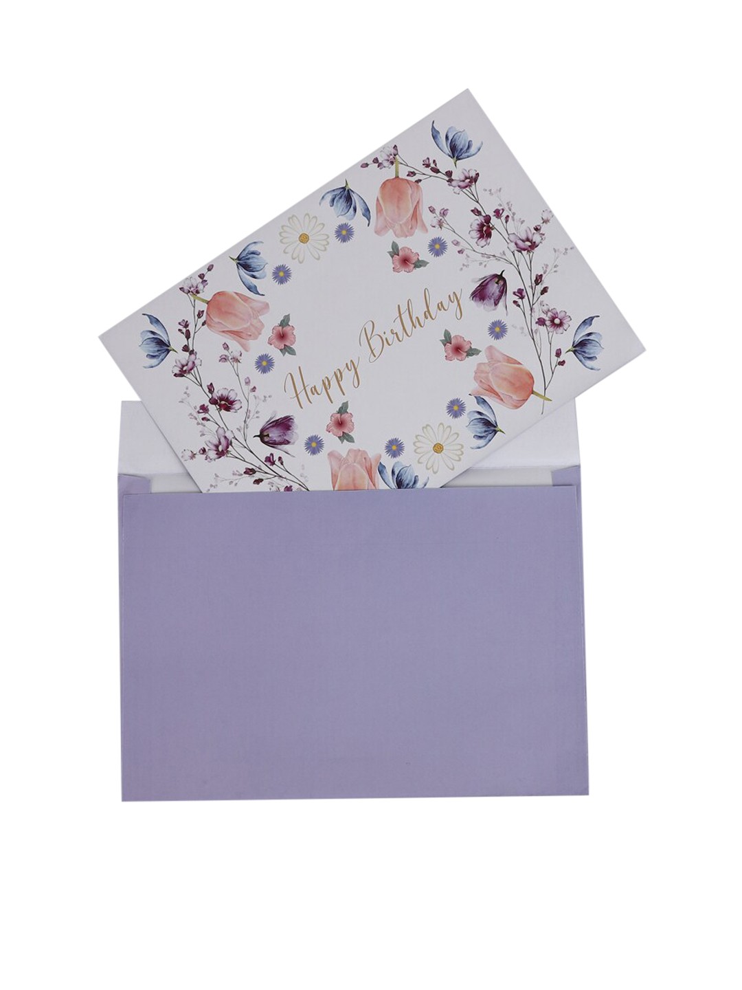 

FOREVER 21 Women White & Purple Floral Printed Happy Birthday Greeting Card