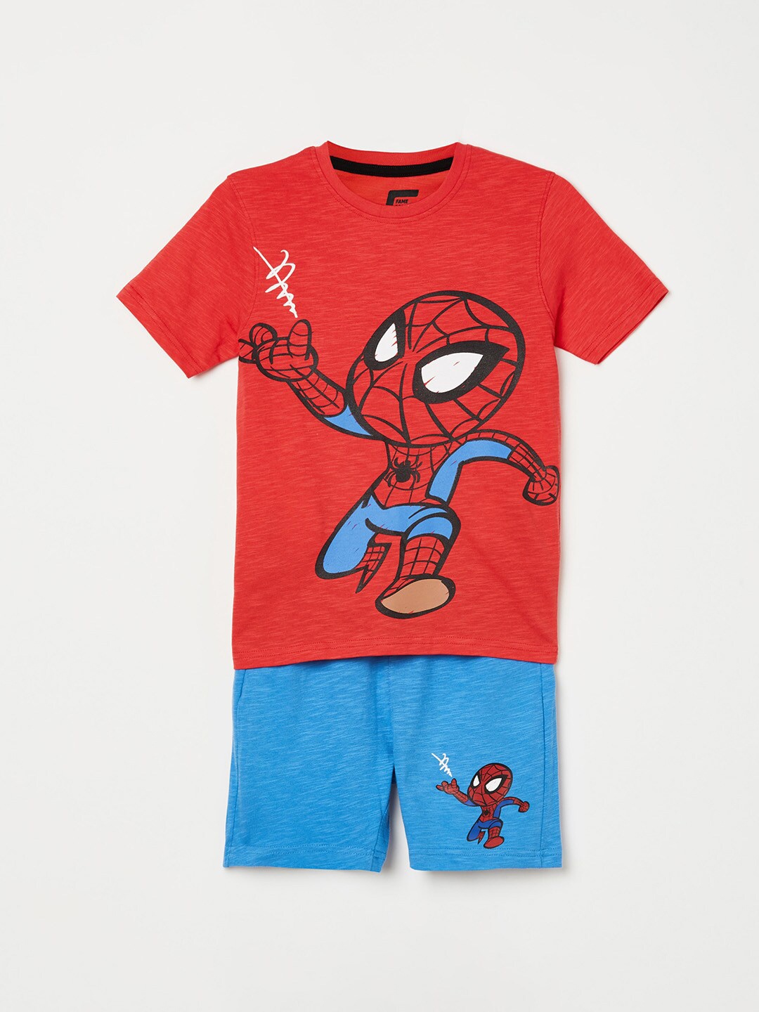 

Fame Forever by Lifestyle Boys Red Pure Cotton Cartoon Character Printed T-Shirt & Shorts