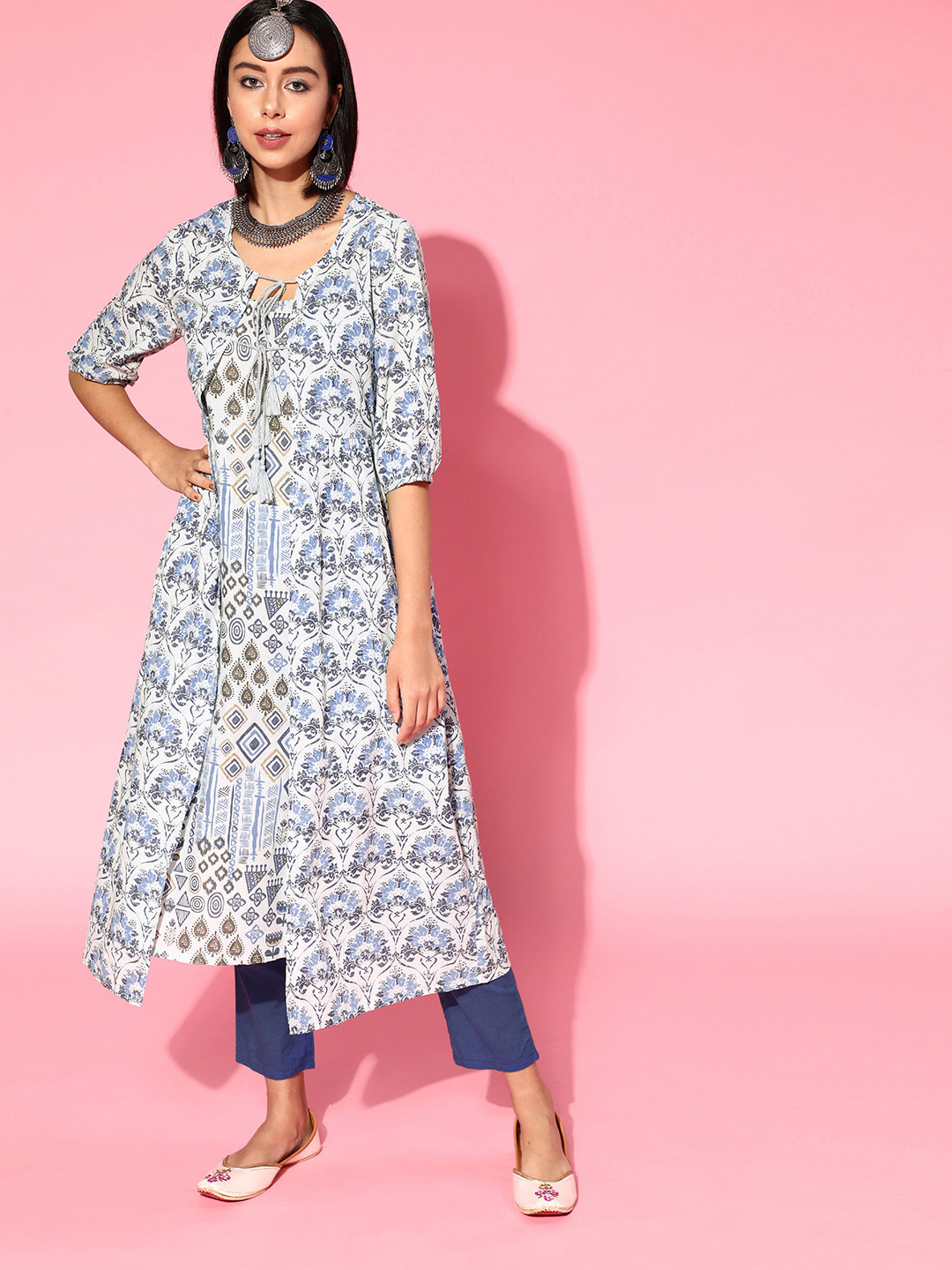 

Moda Rapido Ethnic Motifs Pure Cotton Kurta Set, Blue