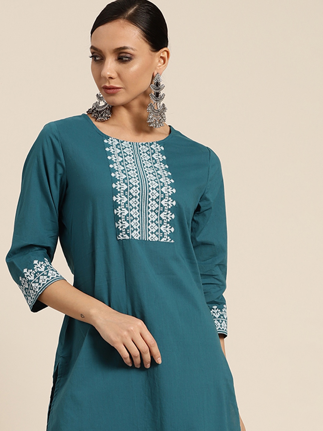 

Moda Rapido Women Teal Printed Regular Pure Cotton Kurta with Palazzos