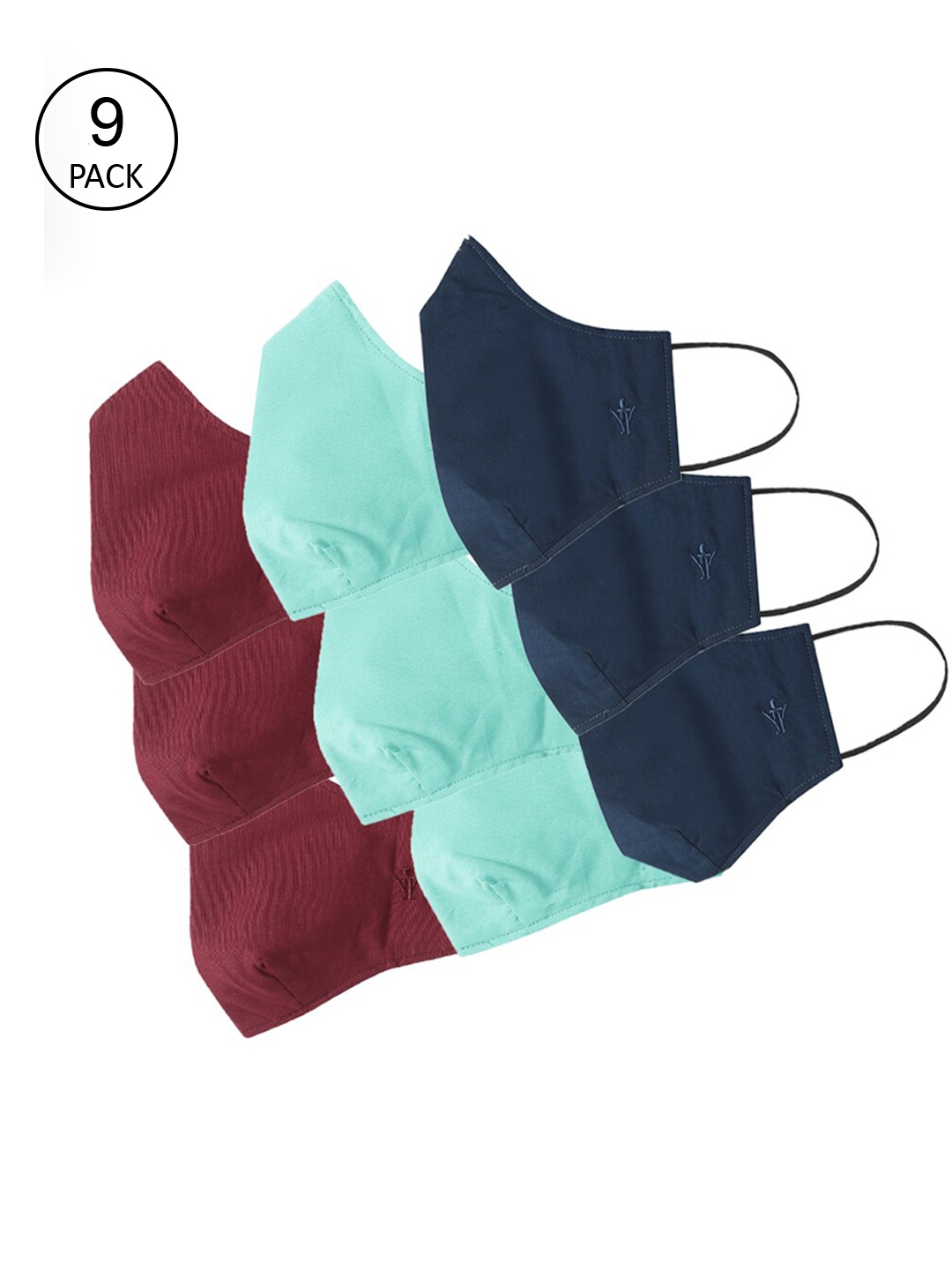 

Ramraj Unisex Pack Of 9 Solid 3-Ply Cotton Reusable Cloth Masks, Navy blue
