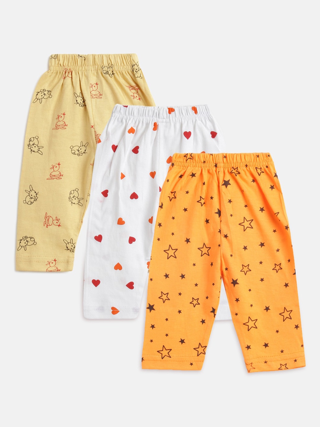 

Kids On Board Infant Girls Pack Of 3 Printed Cotton Leggings, Yellow