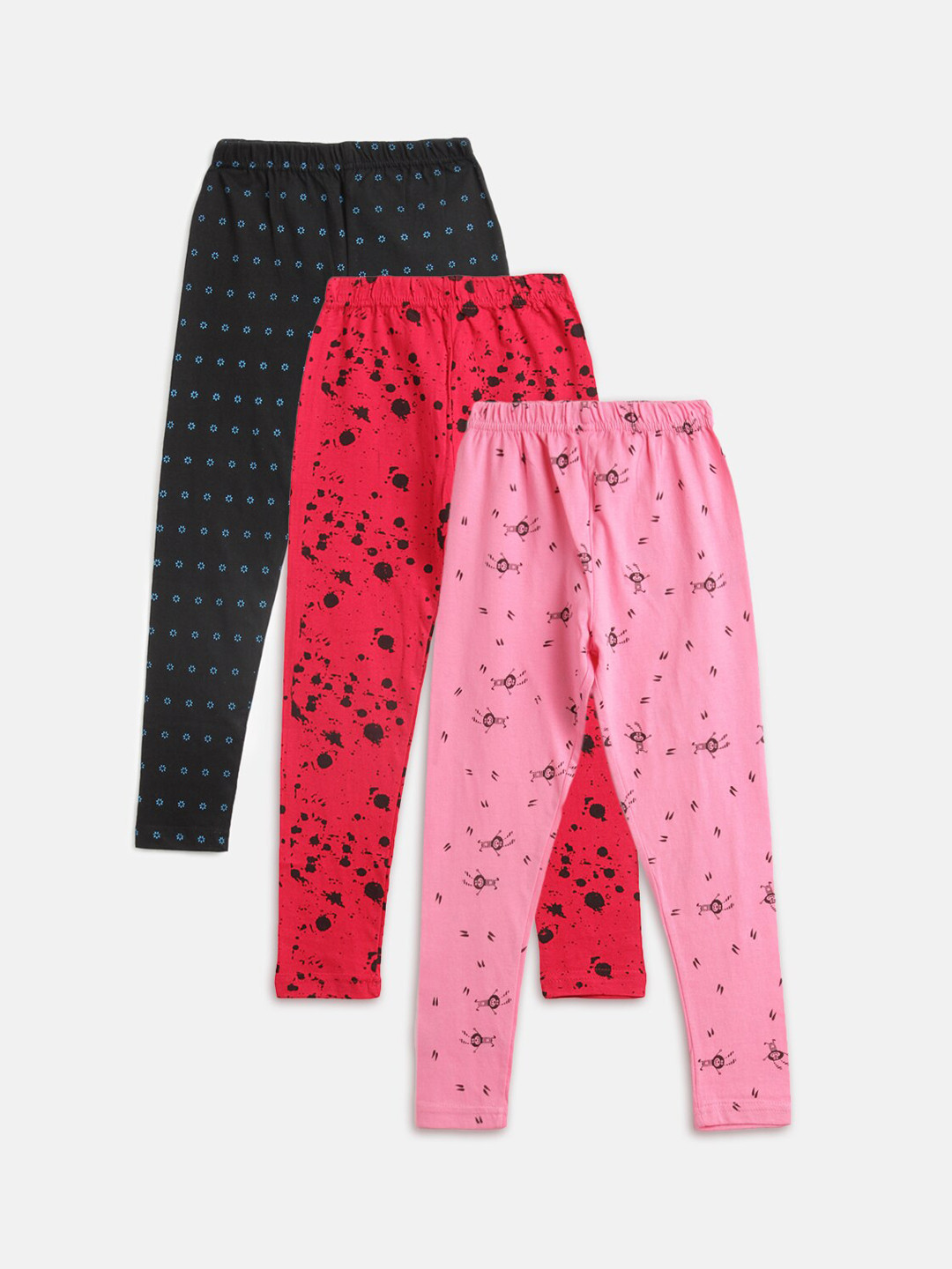 

Kids On Board Girls Pack Of 3 Printed Cotton Ankle-Length Leggings, Pink