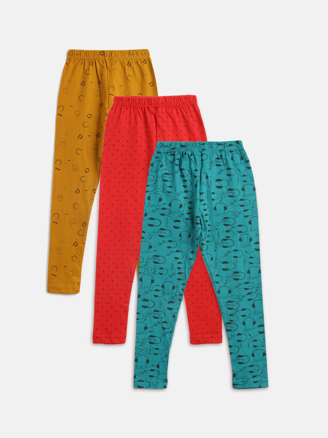 

Kids On Board Girls Pack Of 3 Pure Cotton Printed Leggings, Blue