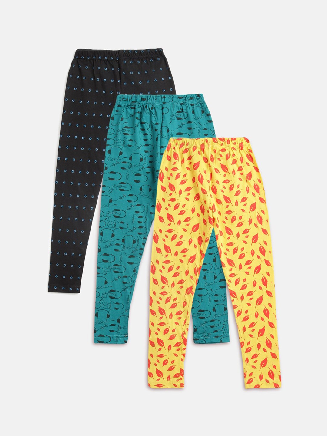 

Kids On Board Girls Pack Of 3 Printed Ankle-Length Leggings, Blue