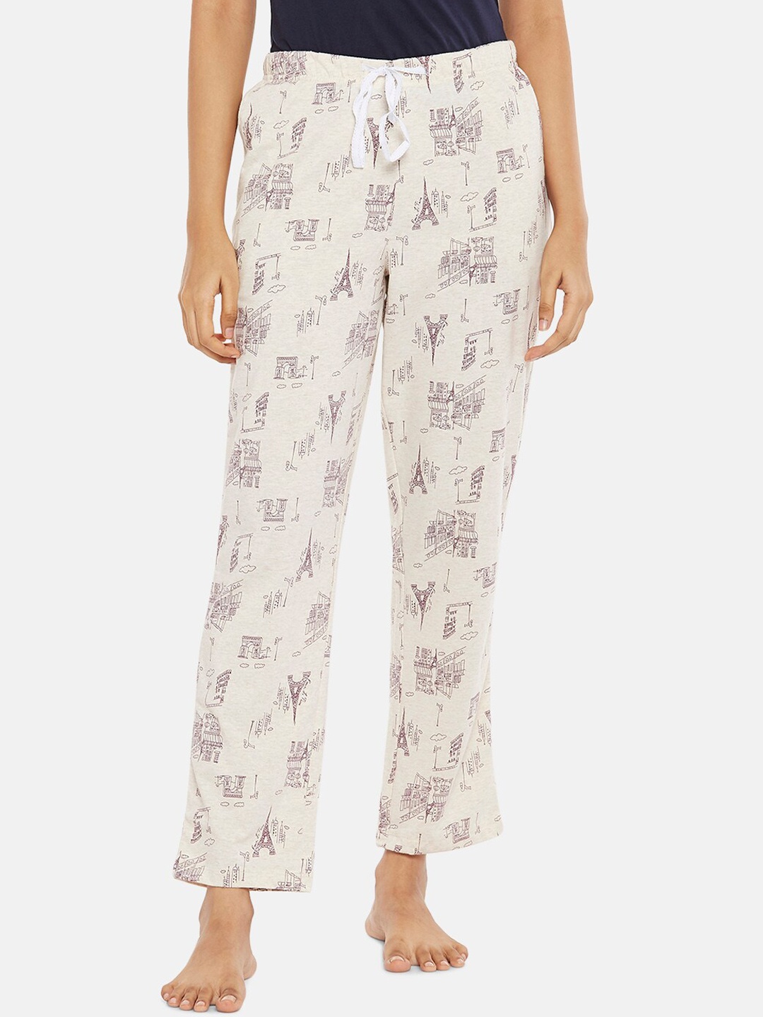 

Dreamz by Pantaloons Women Grey Melange Printed Lounge Pants, Beige