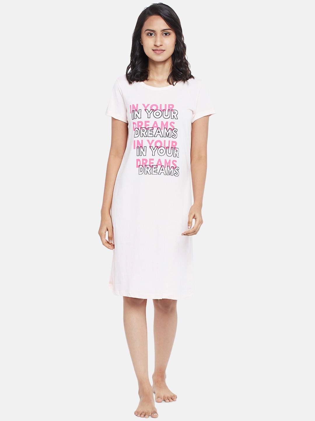 

Dreamz by Pantaloons Women Pink Printed T- Shirt Nightdress