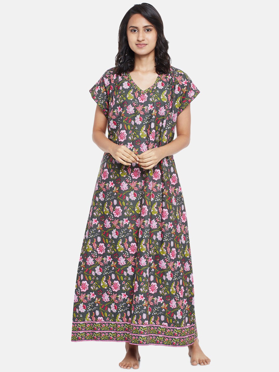 

RANGMANCH BY PANTALOONS Charcoal Printed Maxi Nightdress
