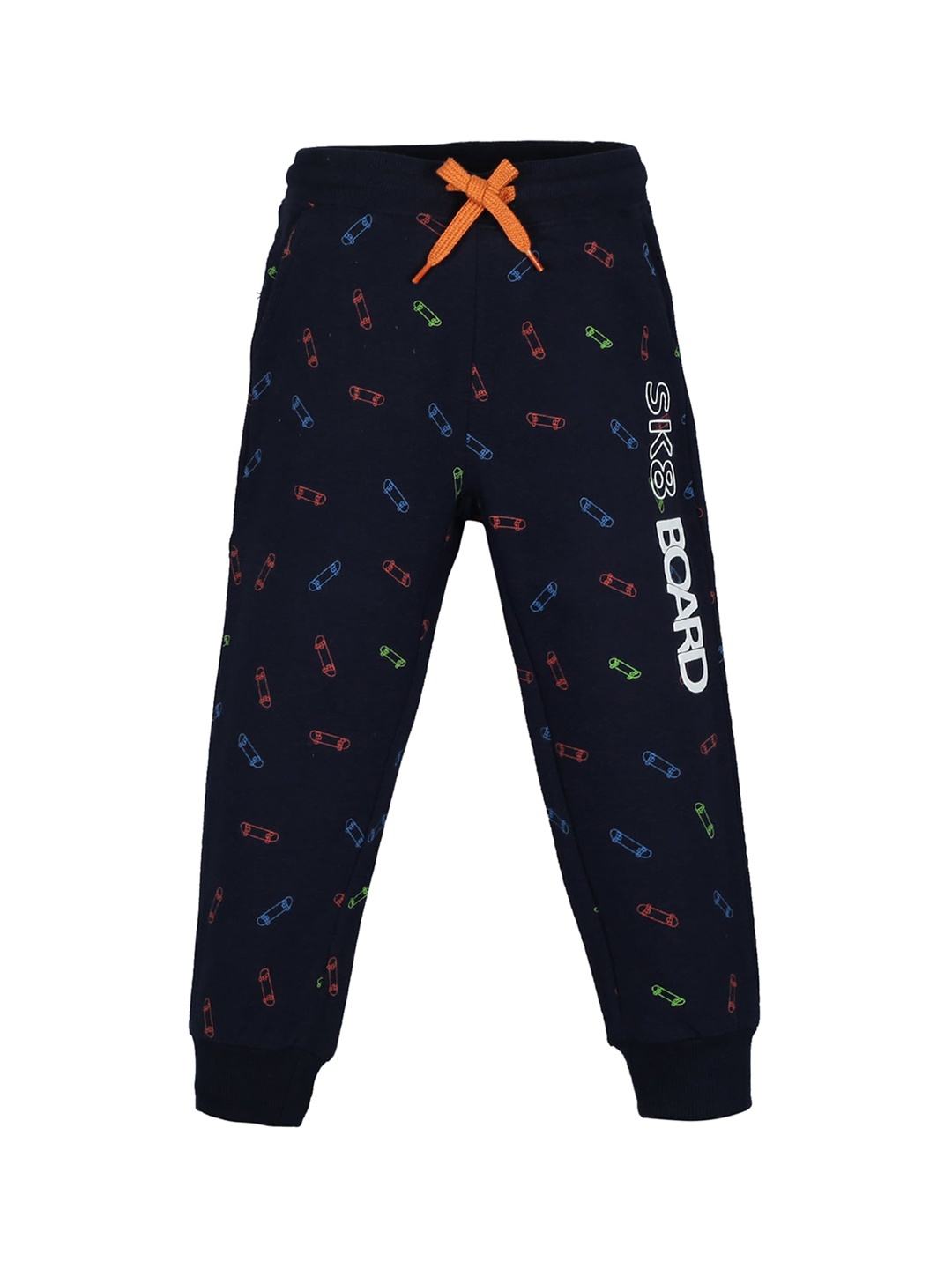 

PLUM TREE Boys Navy Blue & Red Skater Printed Pure Cotton Joggers