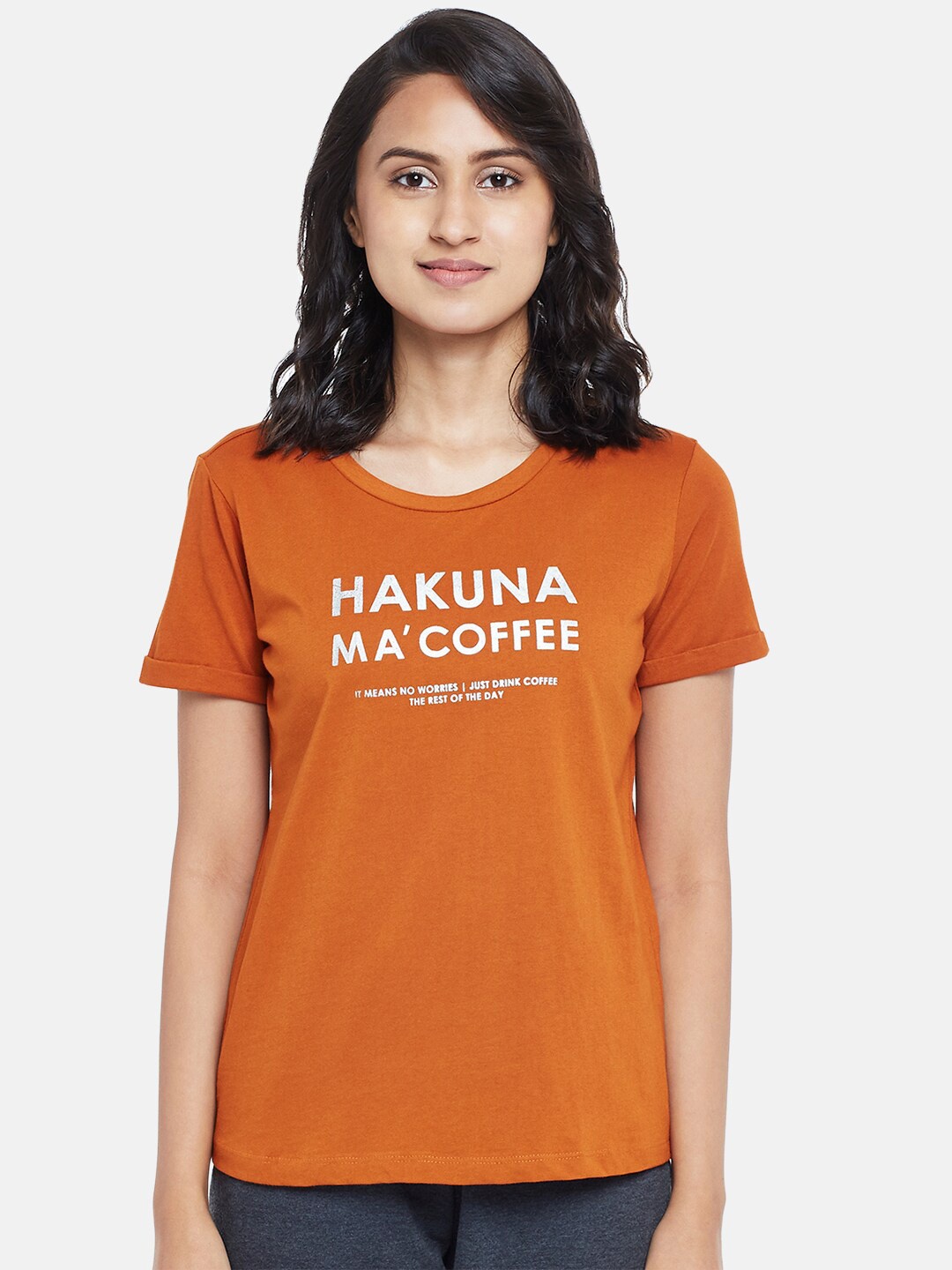 

Dreamz by Pantaloons Rust & White Typography Printed Cotton Lounge T-shirt