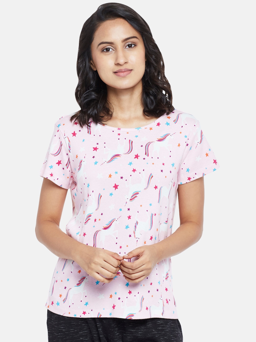 

Dreamz by Pantaloons Pink & White Printed Lounge T-shirt