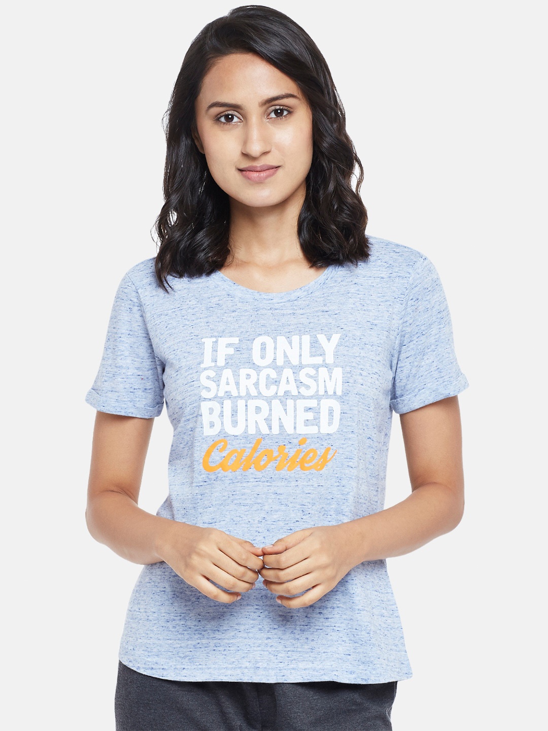 

Dreamz by Pantaloons Women Blue & White Typography Printed Cotton Lounge T-shirt