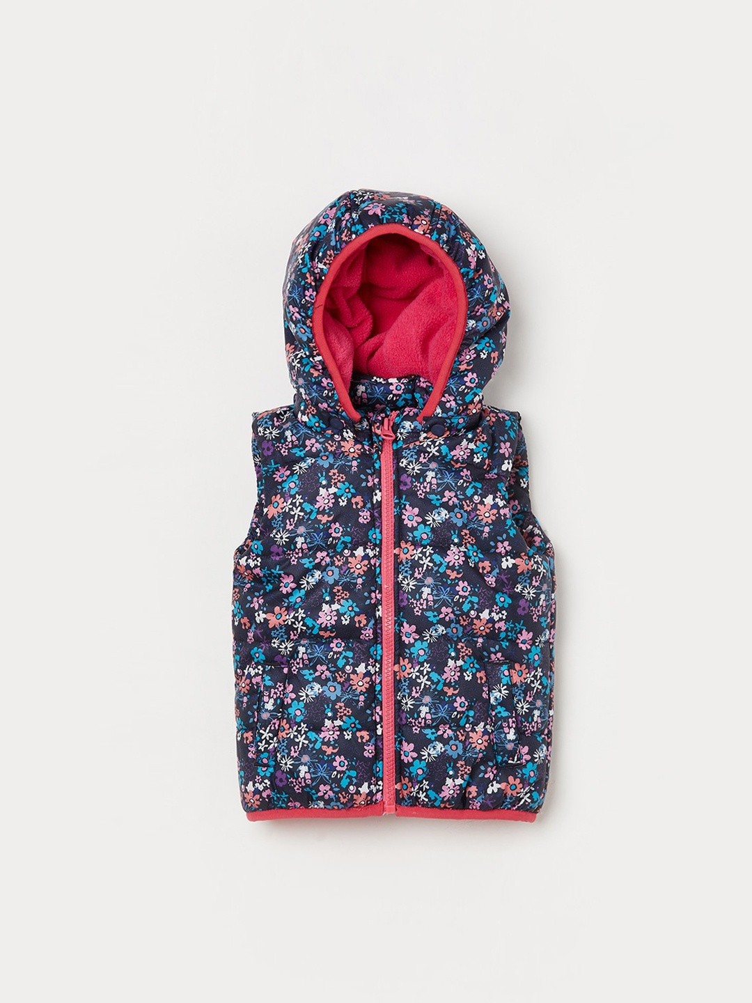 

Juniors by Lifestyle Girls Navy Blue Pink Floral Puffer Jacket