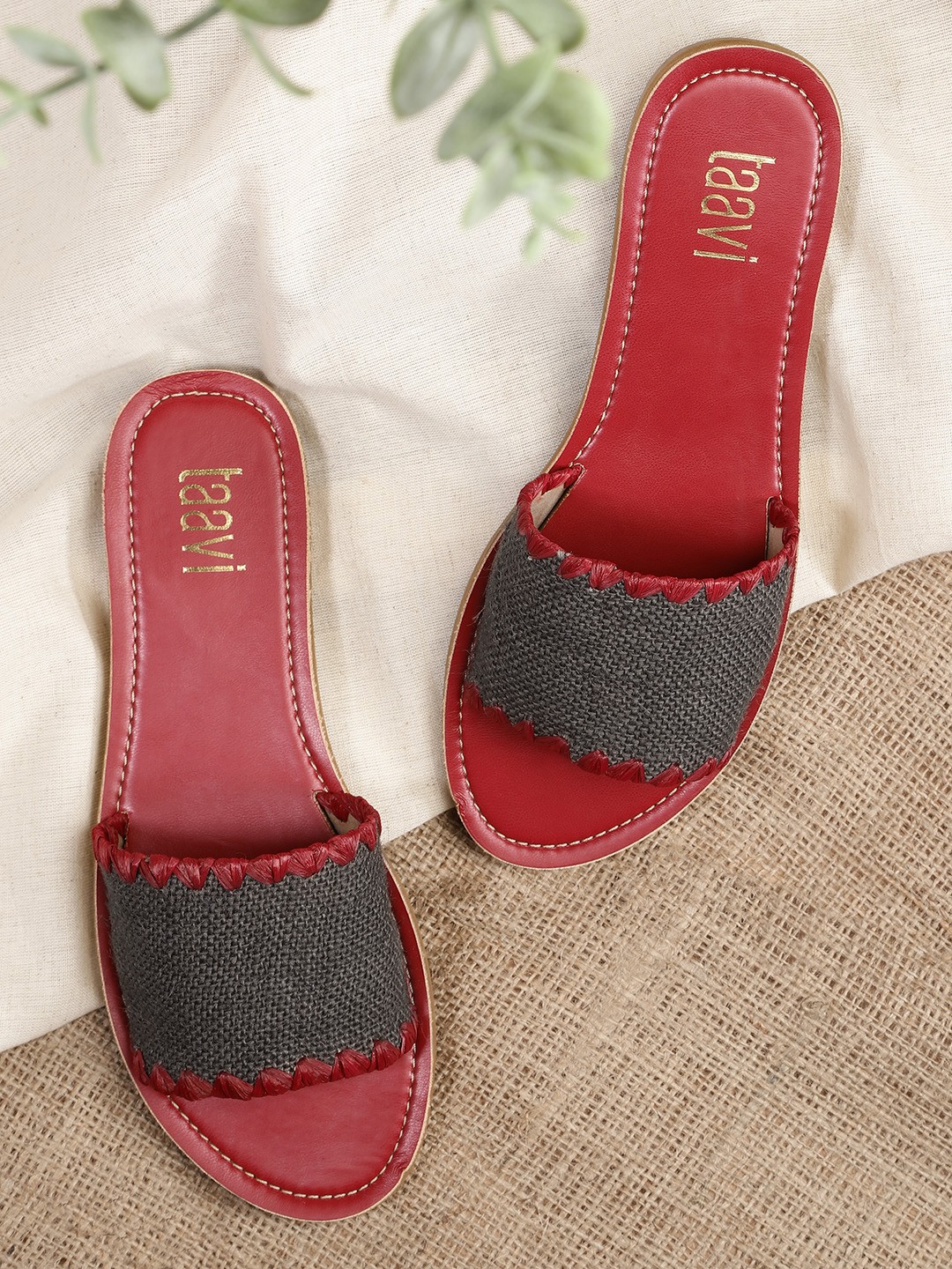 

Taavi Women Coffee Brown & Red Open Toe Flats