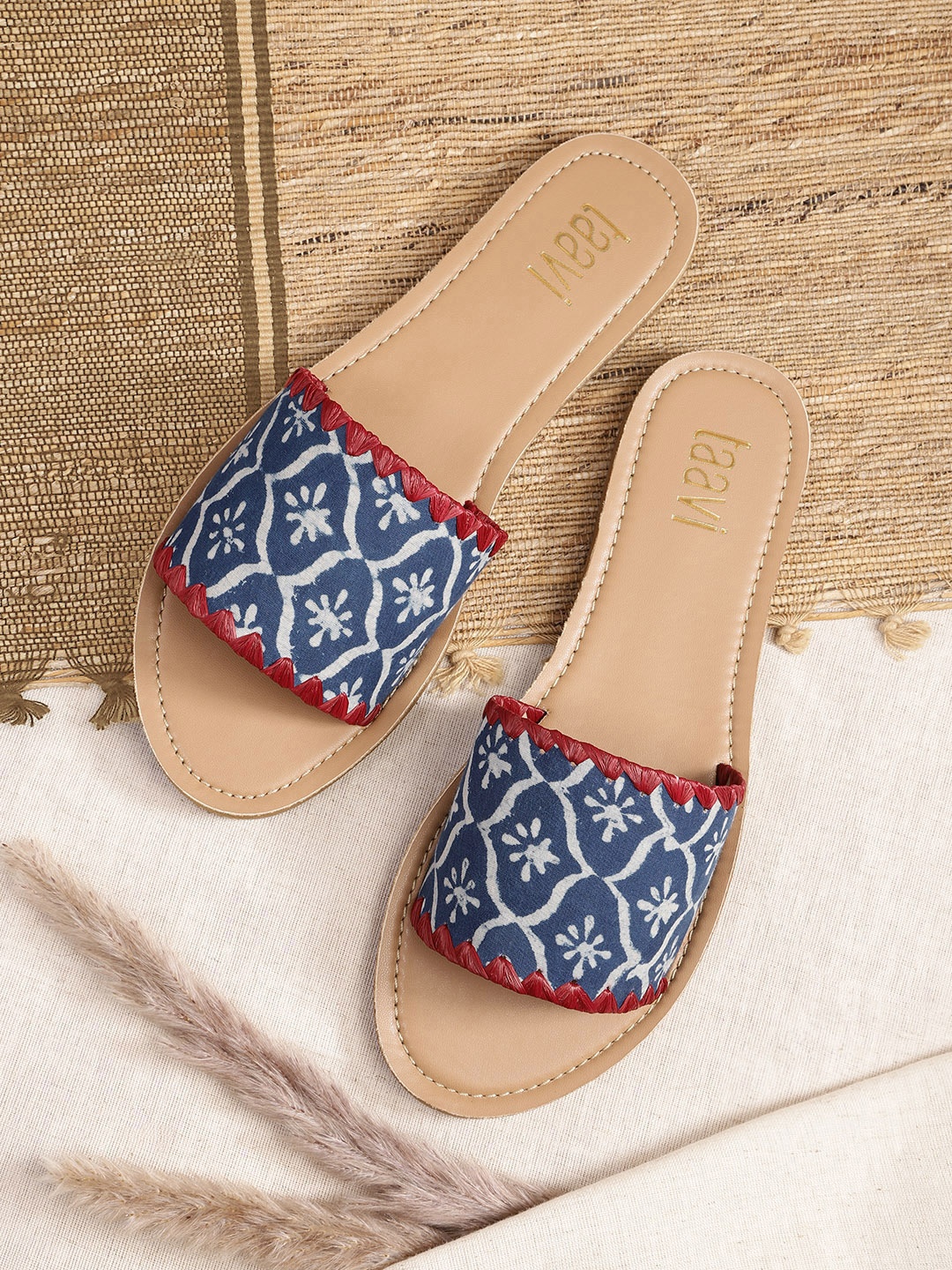 

Taavi Women Blue & Red Printed Open Toe Flats