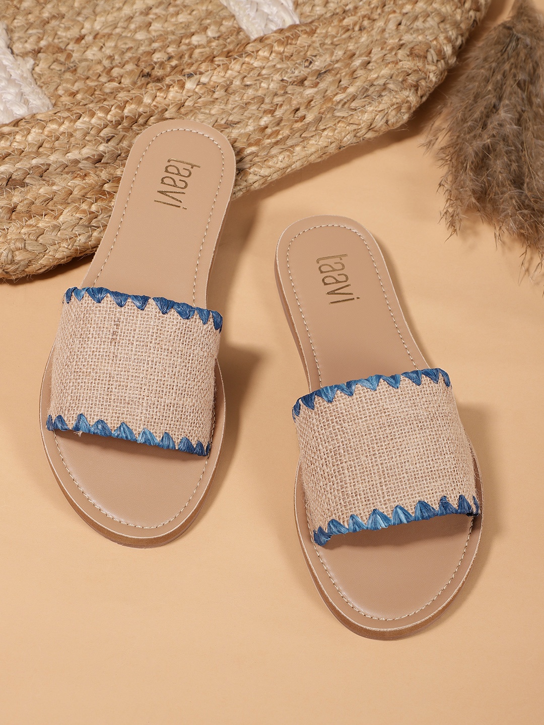 

Taavi Women Beige & Blue Open Toe Flats