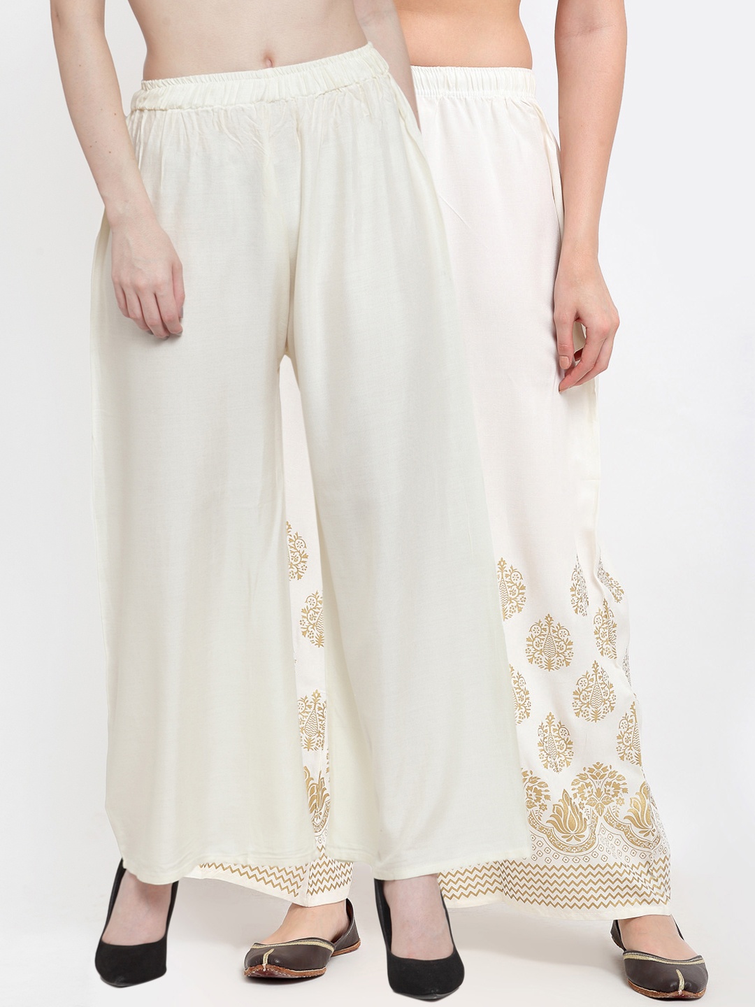 

TAG 7 Women Pack of 2 Off White & Pink Wide-Leg Palazzos