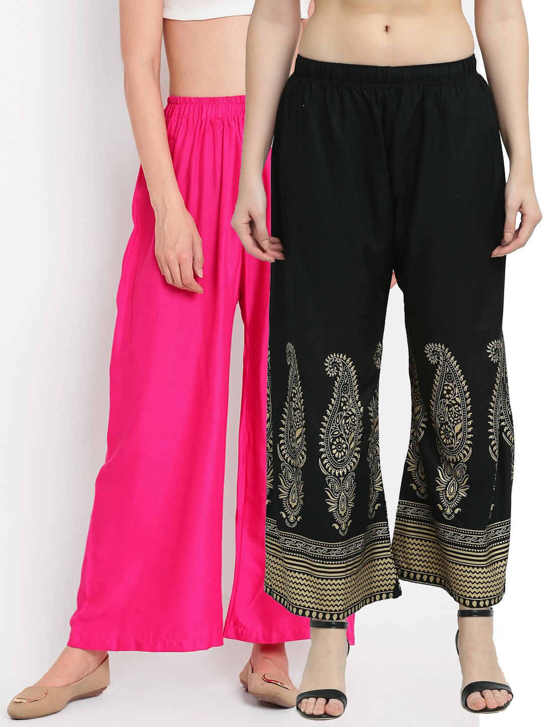 

TAG 7 Women Pack of 2 Pink & Black Wide-Leg Palazzos
