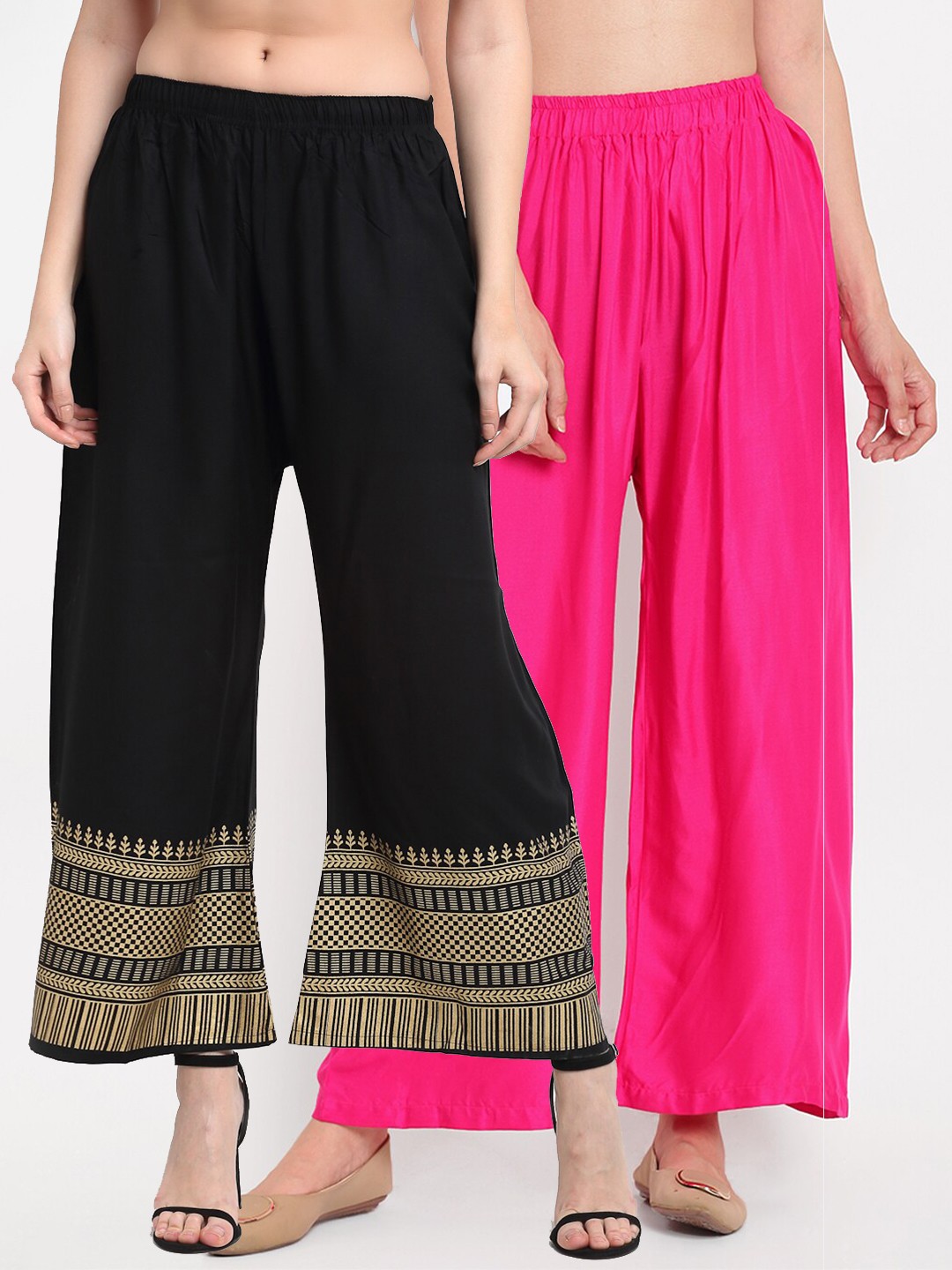 

TAG 7 Women Pack of 2 Pink & Black Wide-Leg Palazzos