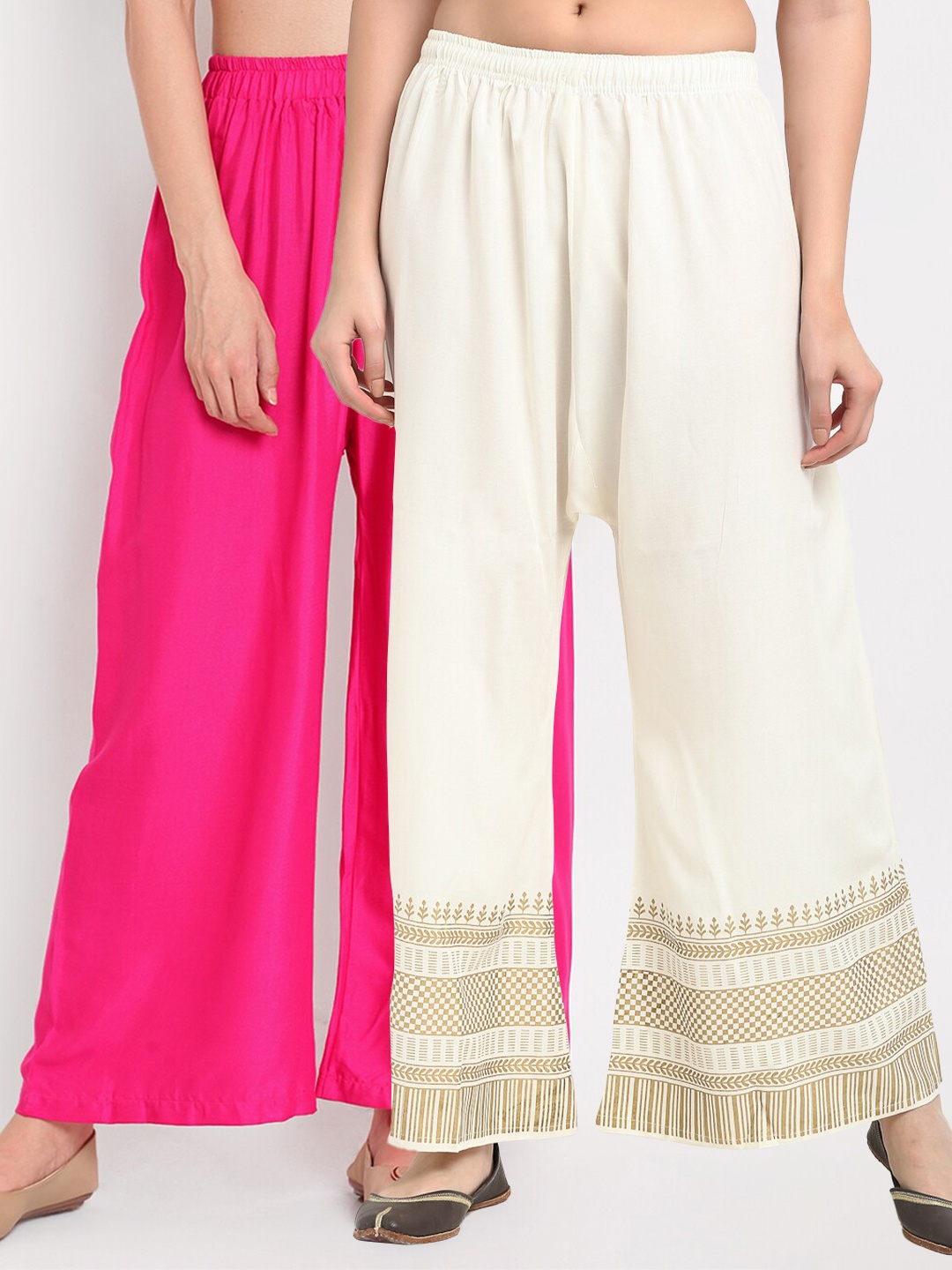 

TAG 7 Women Pack of 2 Pink & Off White Wide-Leg Palazzos
