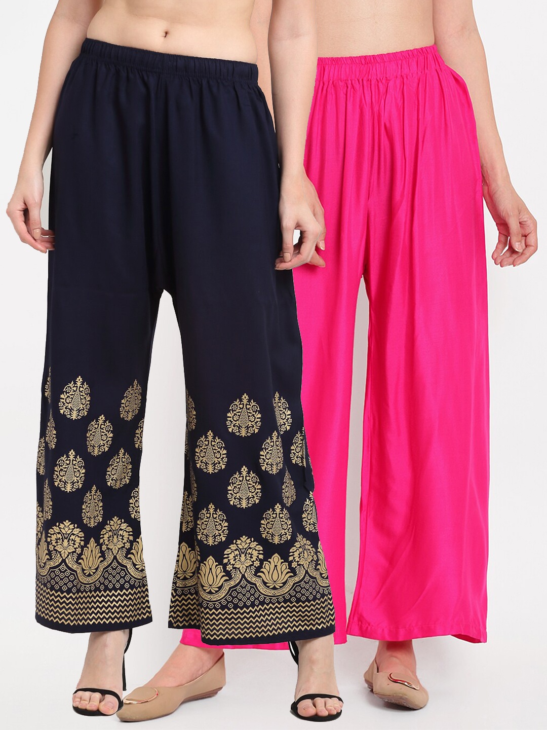 

TAG 7 Women Pack of 2 Pink & Navy Blue Wide-Leg Palazzos
