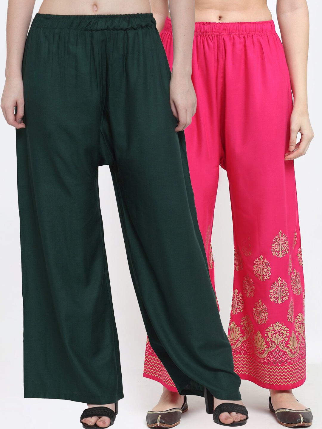 

TAG 7 Women Pack of 2 Green & Pink Wide-Leg Palazzos