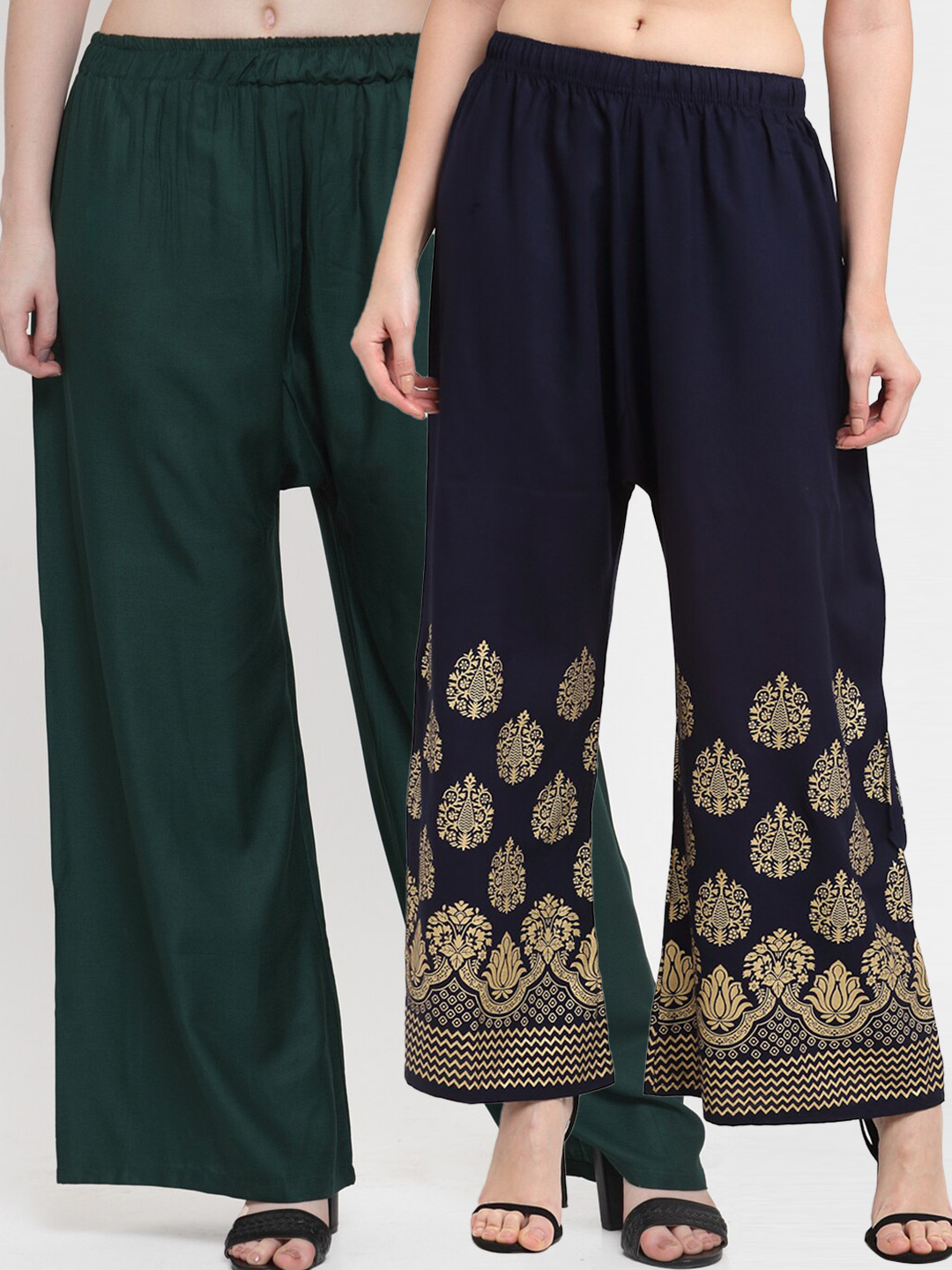 

TAG 7 Women Pack of 2 Green & Black Ethnic Motifs Printed Palazzos