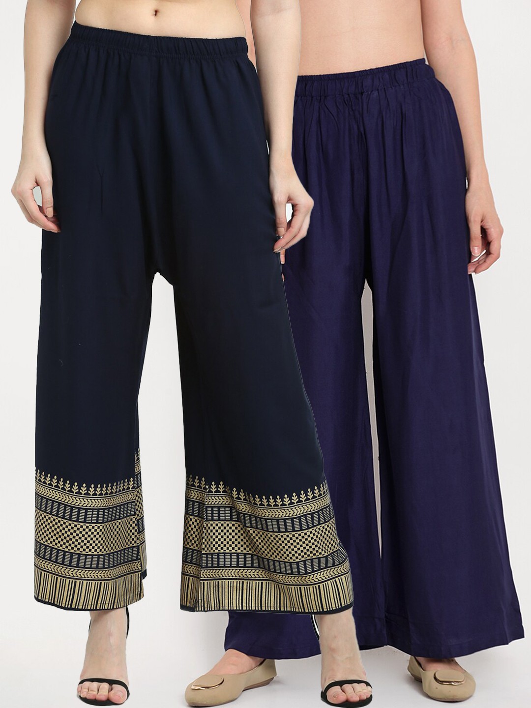 

TAG 7 Women Pack of 2 Navy Blue & Black Solid Wide Leg Palazzos