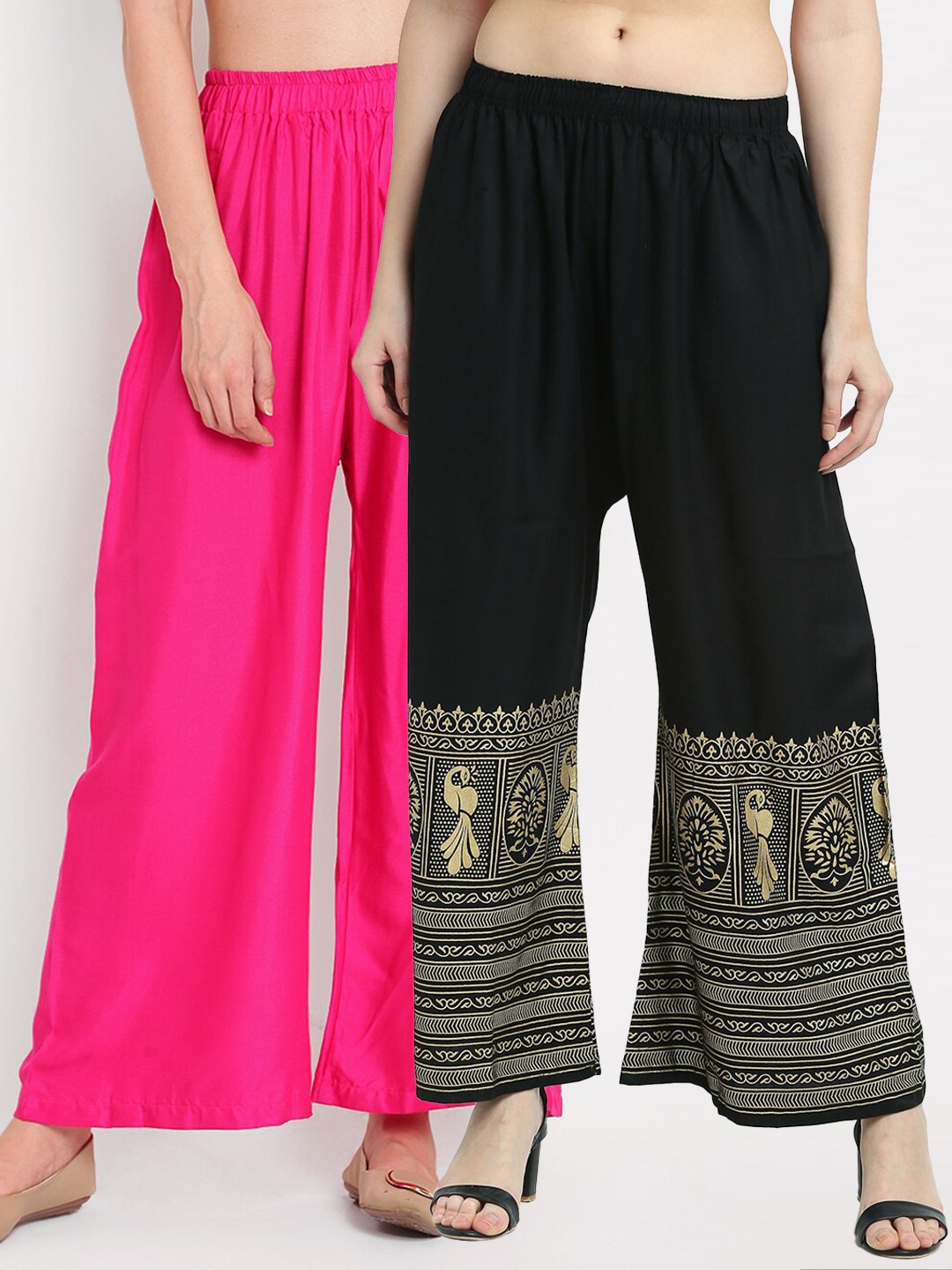 

TAG 7 Women Pack of 2 Pink & Black Wide-Leg Palazzos