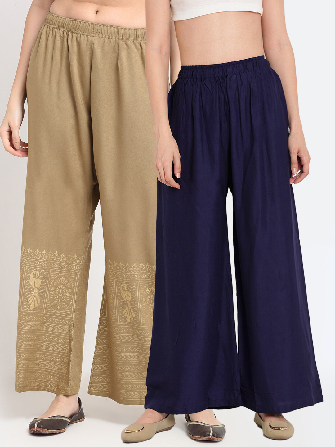 

TAG 7 Women Pack of 2 Navy Blue & Tan Wide-Leg Palazzos