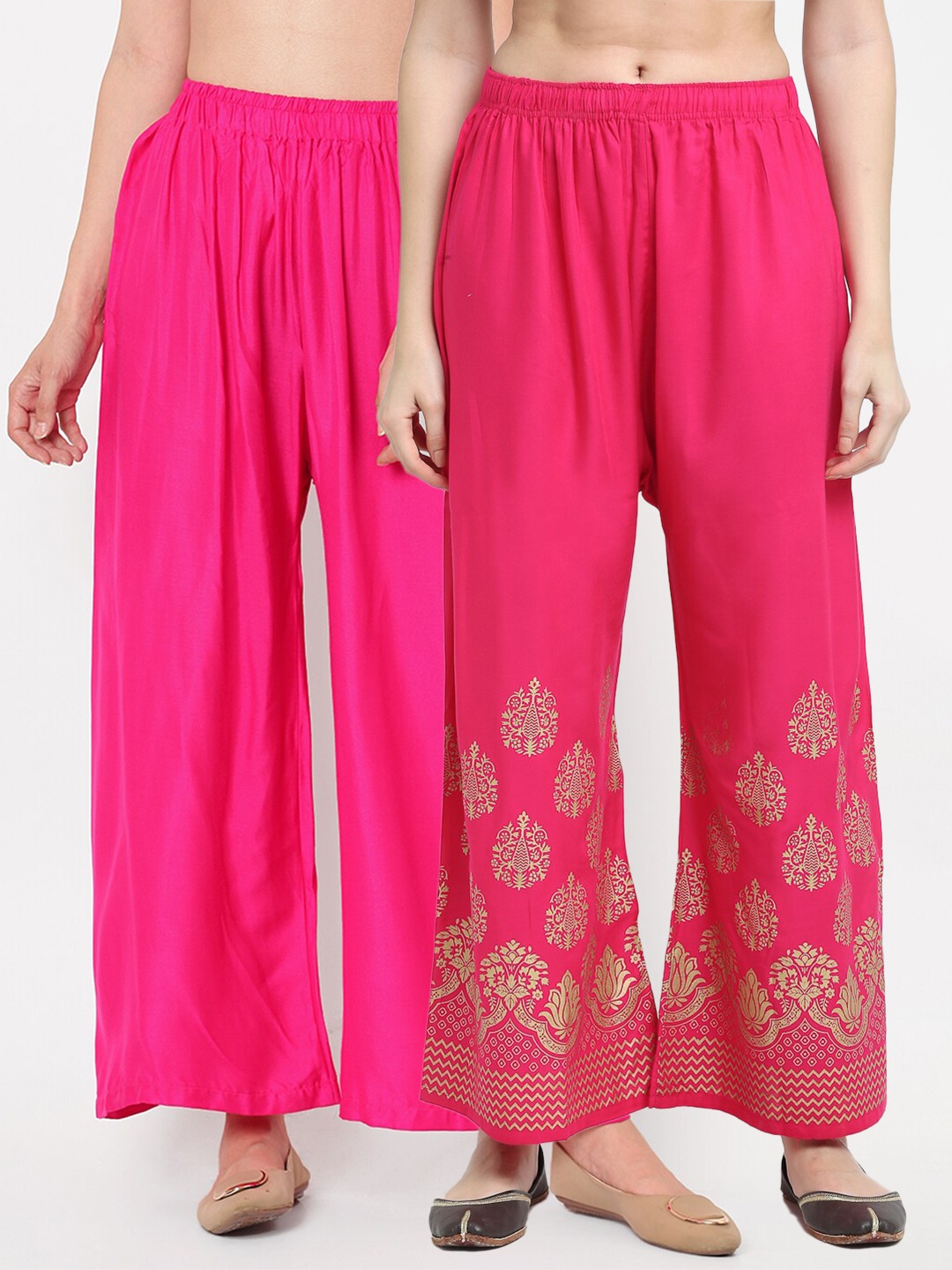 

TAG 7 Women Pack of 2 Pink & Gold-Toned Printed Wide Leg Palazzos