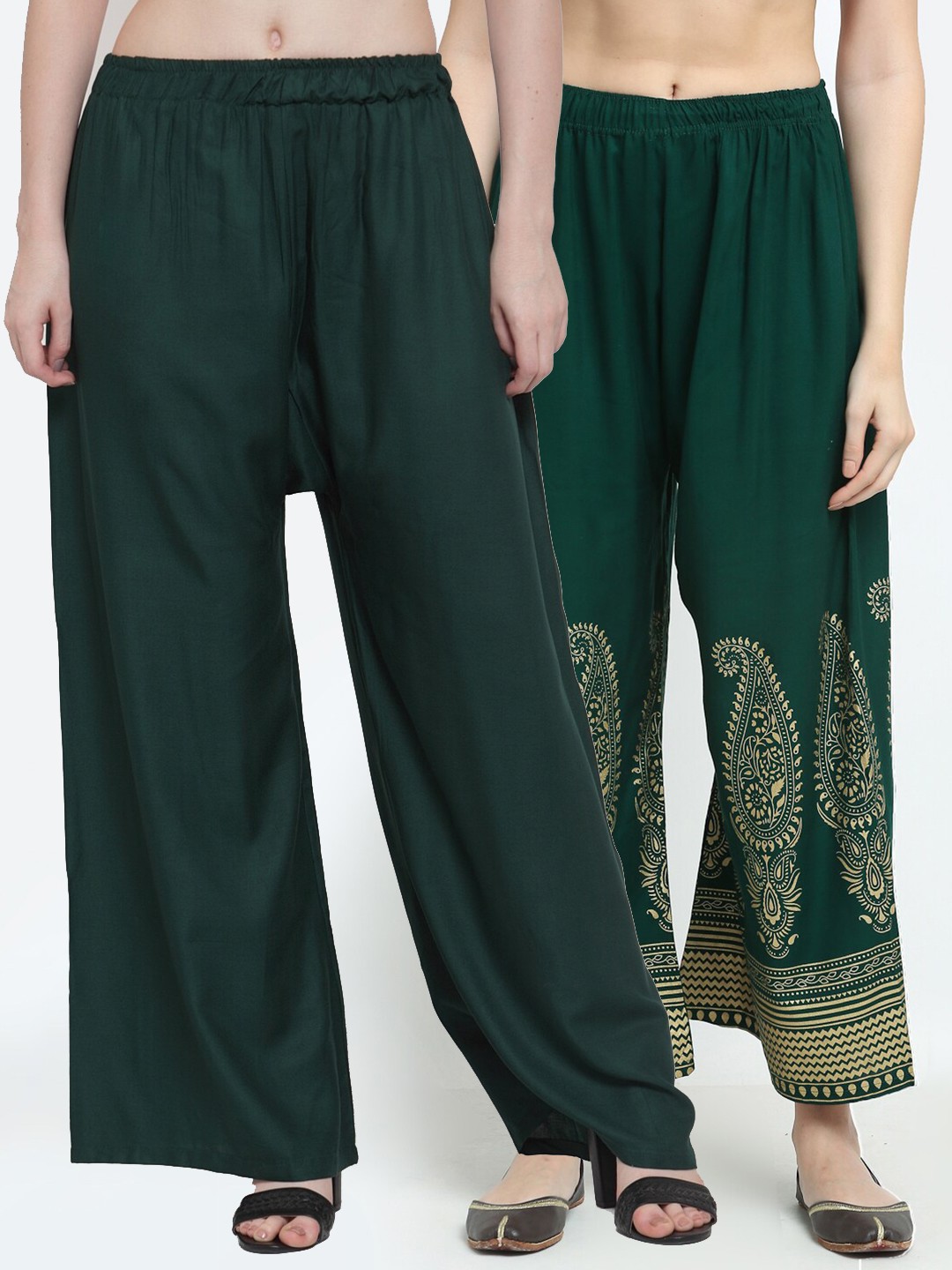 

TAG 7 Women Pack of 2 Green & Gold Wide-Leg Palazzos