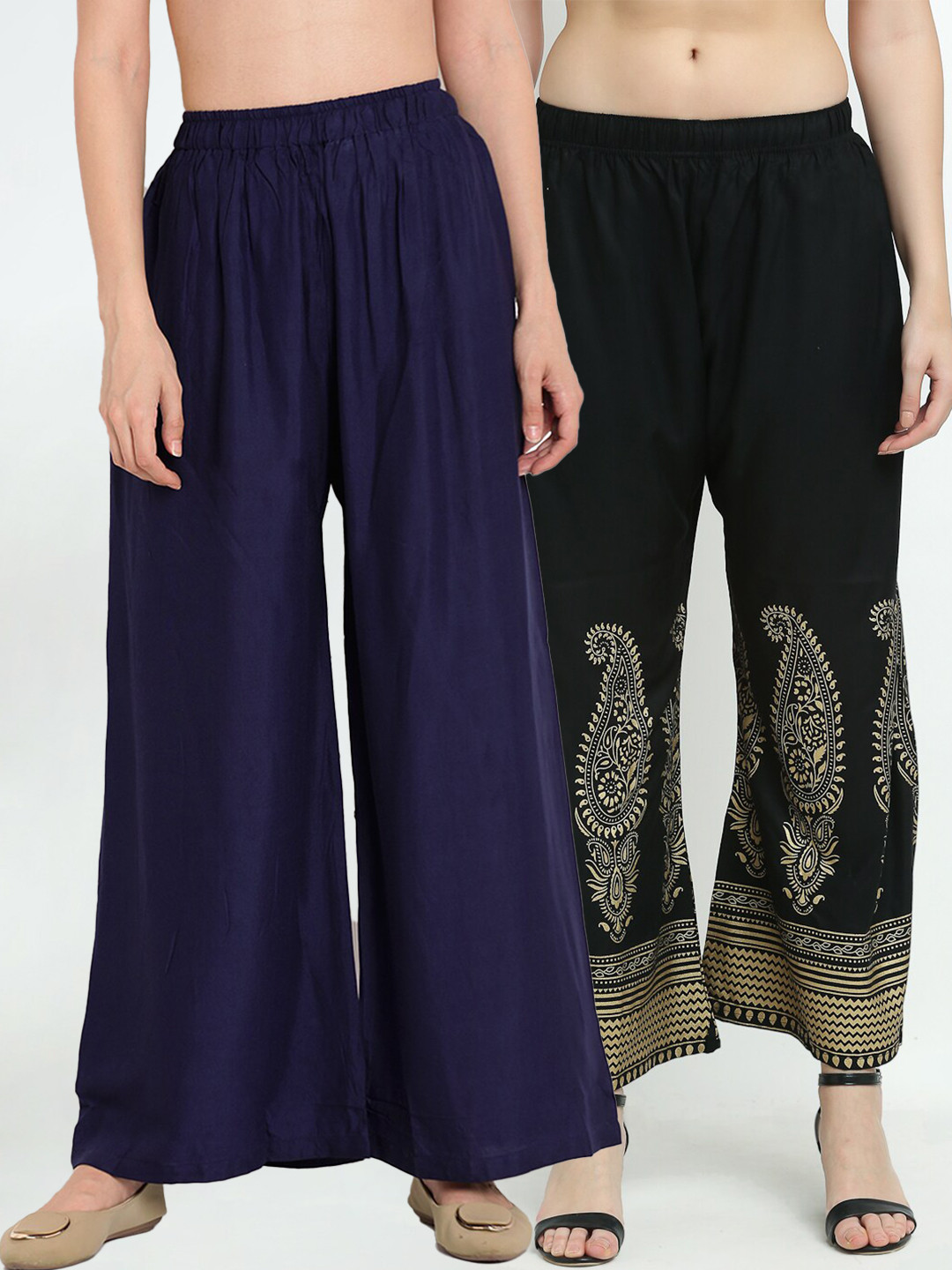 

TAG 7 Women Pack of 2 Navy Blue & Black Wide-Leg Palazzos