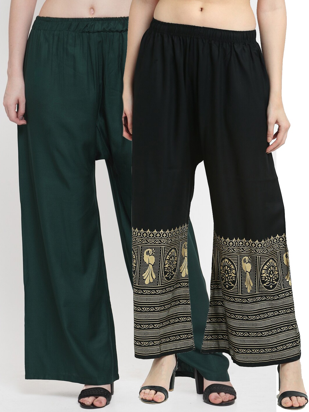 

TAG 7 Women Pack of 2 Green & Black Wide-Leg Palazzos