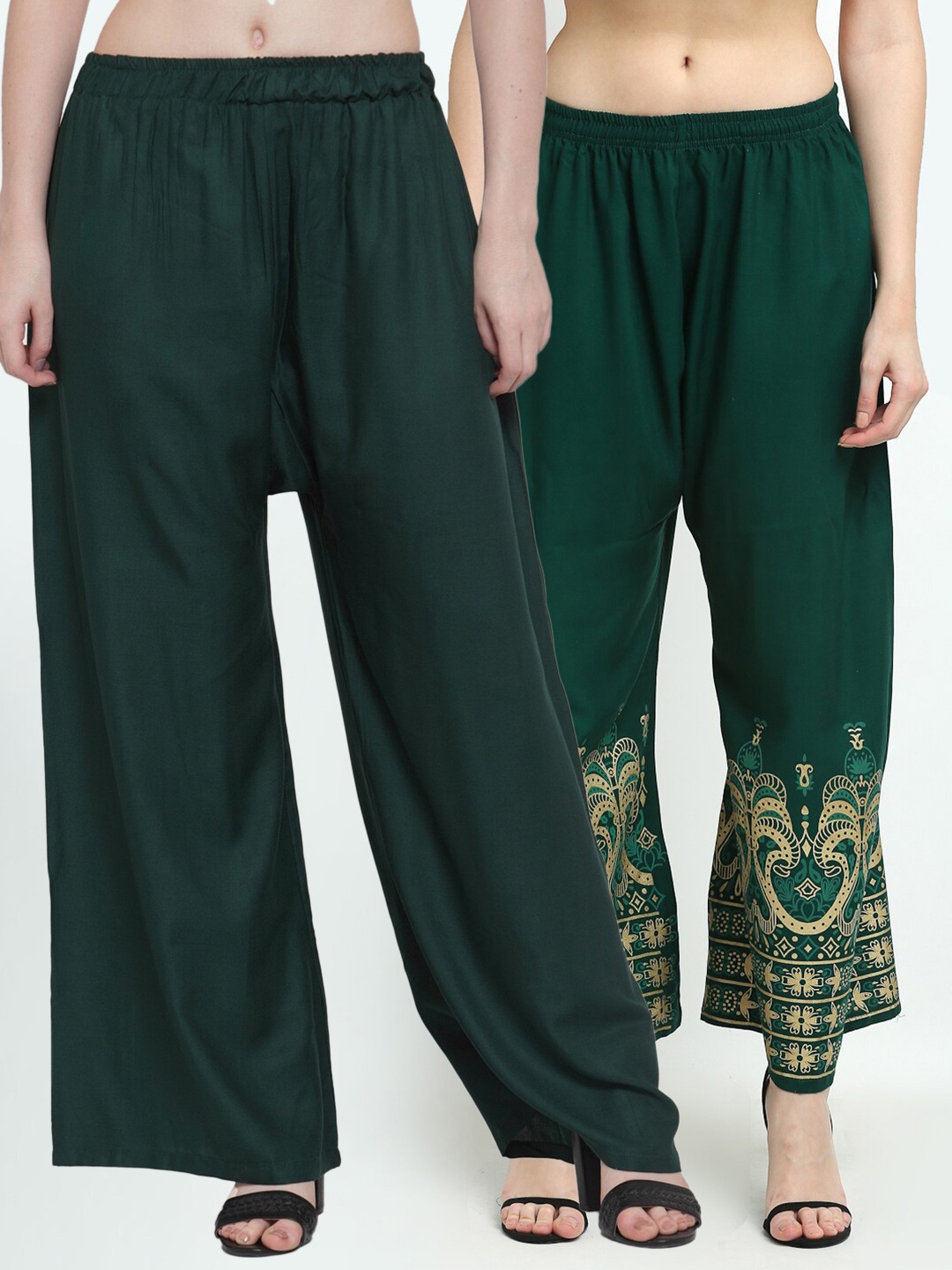 

TAG 7 Women Pack of 2 Green & Gold Wide-Leg Palazzos