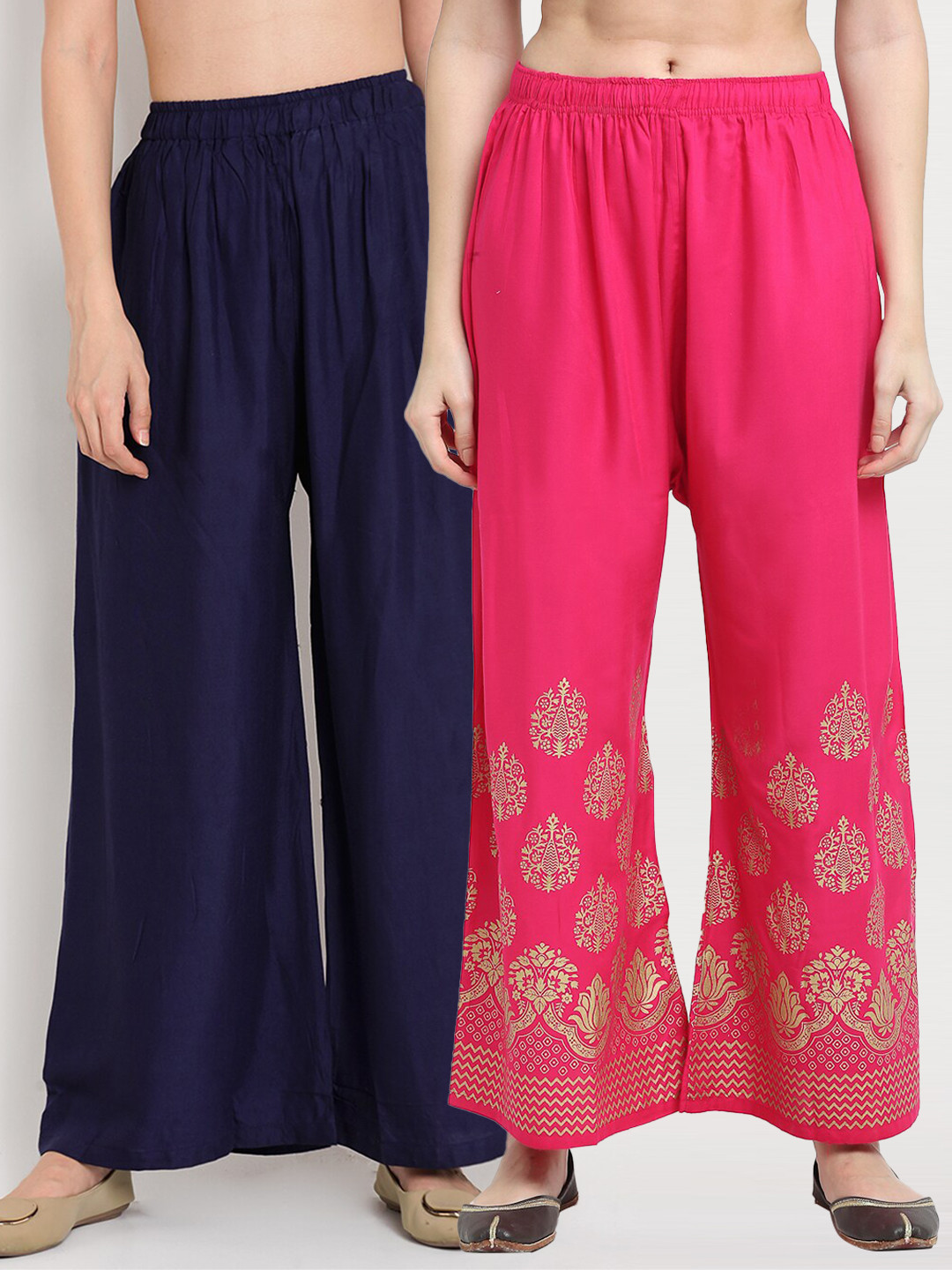 

TAG 7 Women Pack of 2 Navy Blue & Pink Wide-Leg Palazzos