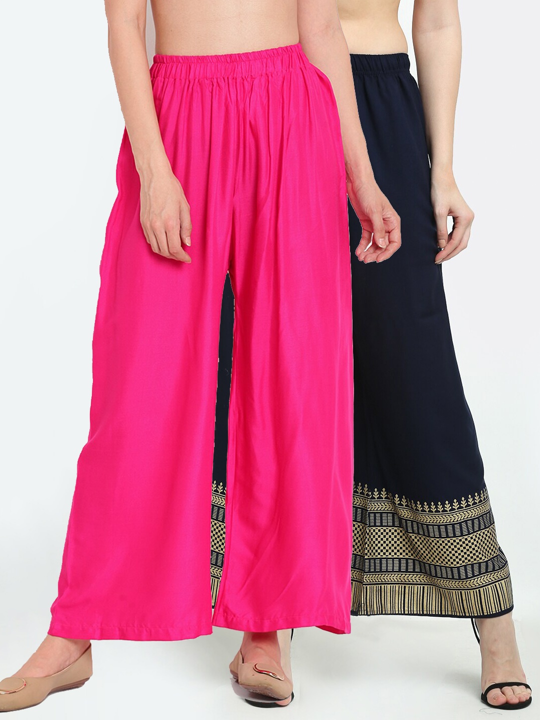 

TAG 7 Women Pack of 2 Pink & Navy Blue Wide-Leg Palazzos