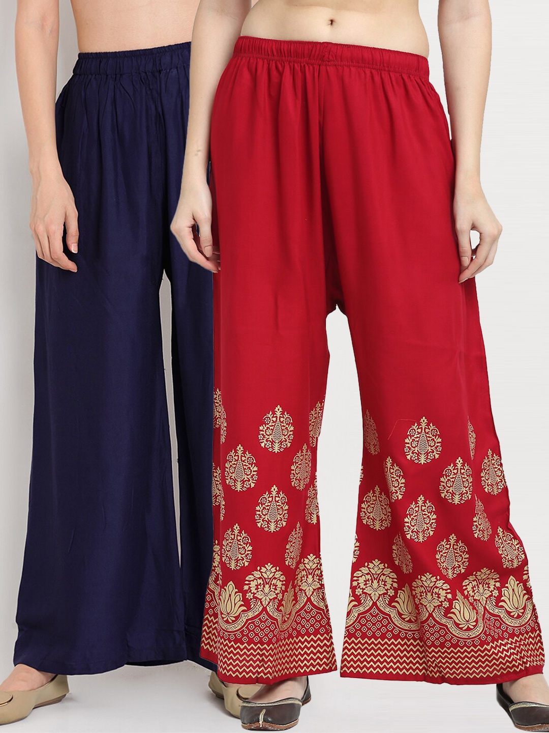 

TAG 7 Women Pack of 2 Navy Blue & Maroon Wide Leg Palazzos