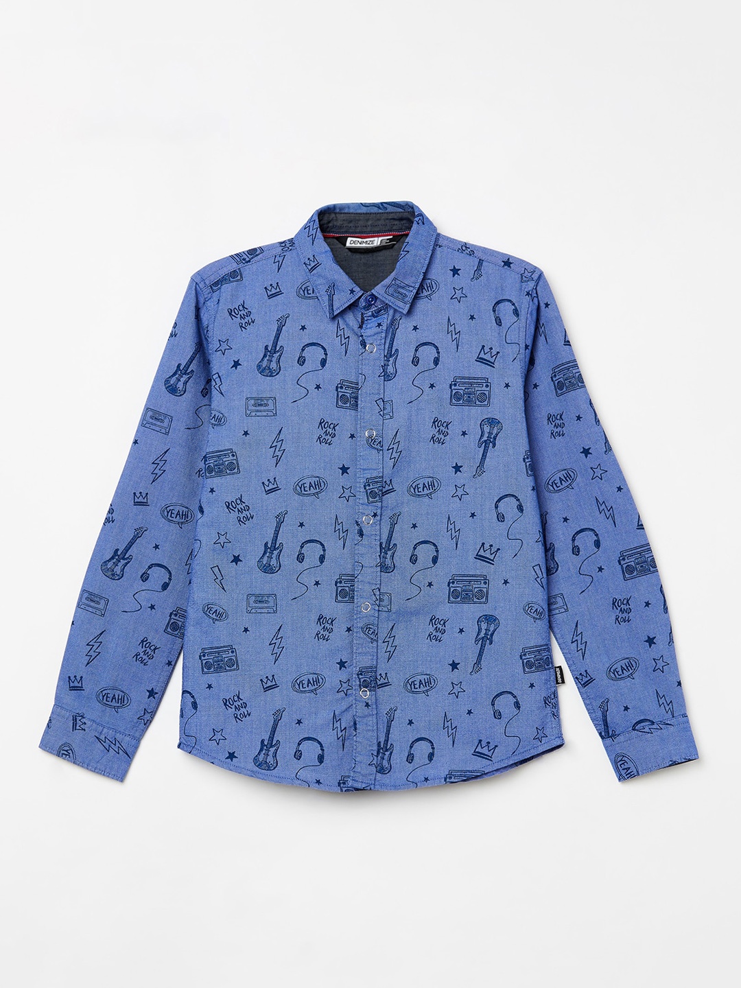 

Denimize by Fame Forever Boys Navy Blue Slim Fit Opaque Printed Casual Shirt