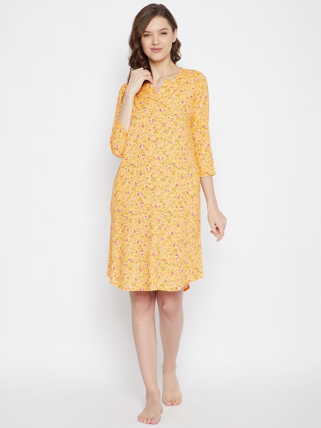 

Hypernation Woman Yellow Floral Printed Nightdress