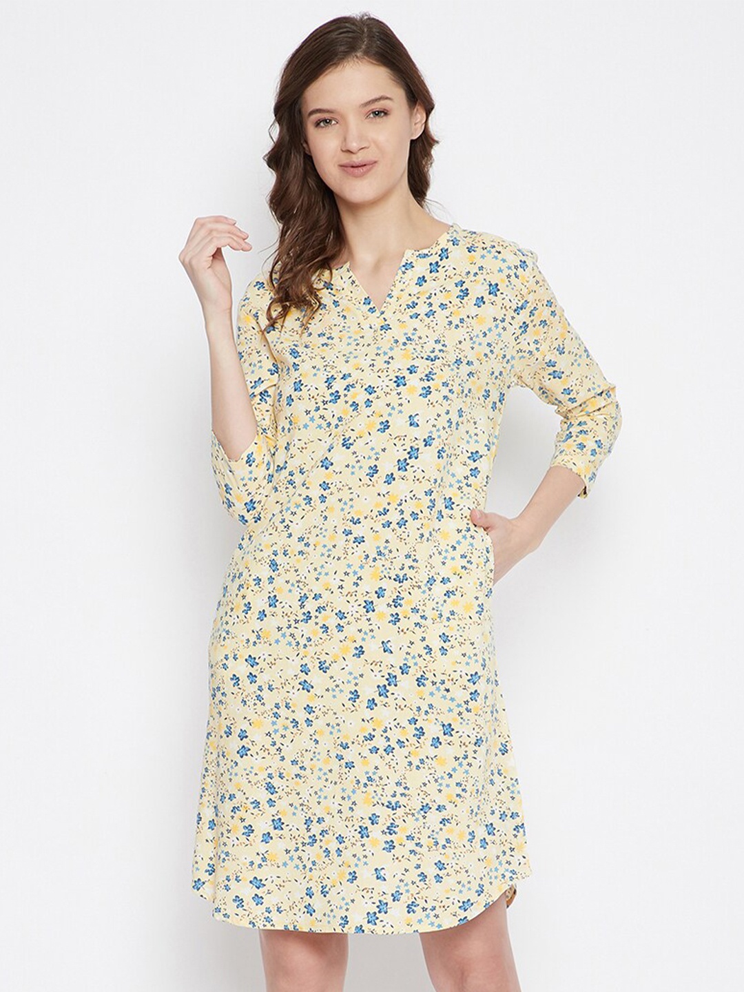 

Hypernation Women Yellow Printed Nightdress