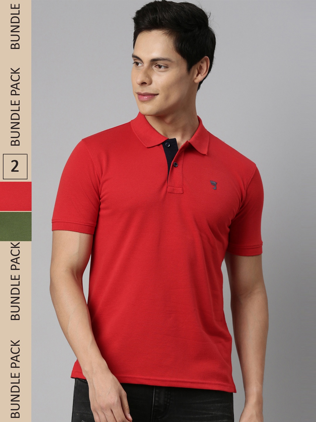

Joven Men Red & Green 2 Polo Collar T-shirt