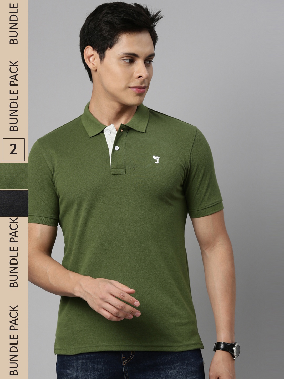 

Joven Men Green & Grey Melange 2 Polo Collar T-shirt